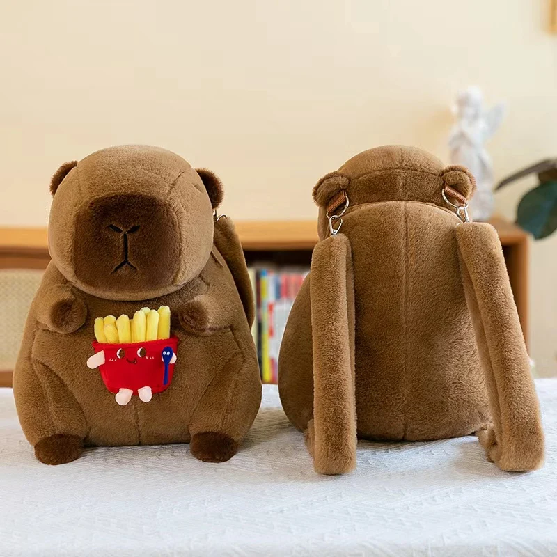 Kawaii Creative Animal Capybara Plush Backpack Doll Bow Food Fries Burger Flower Miękka pluszowa torba na ramię Prezent dla chłopców i dziewcząt