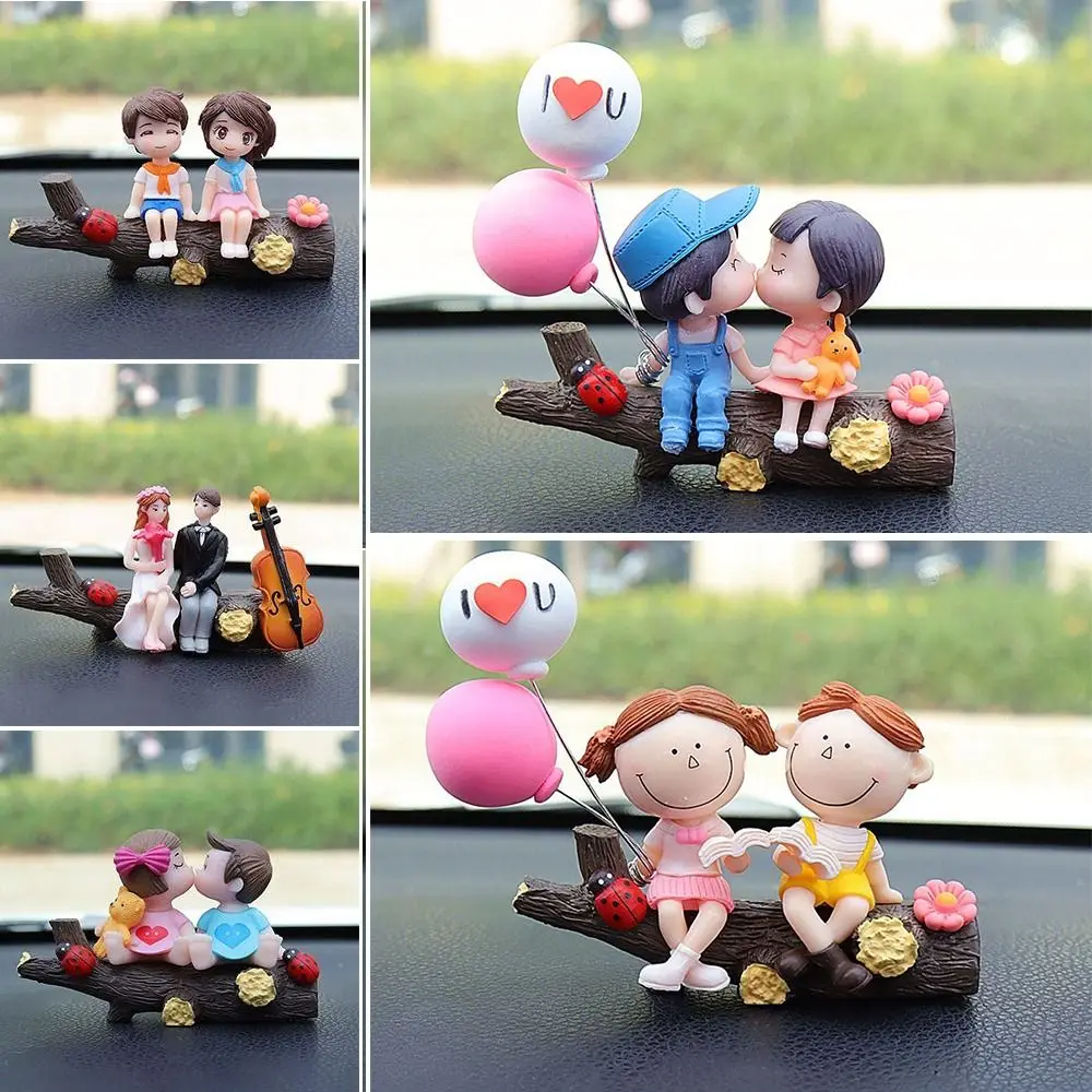 Creative Resin Car Ornament Model Anime Couples Balloon Dashboard Figurine Kiss Auto Interior Decoration Girls Gifts