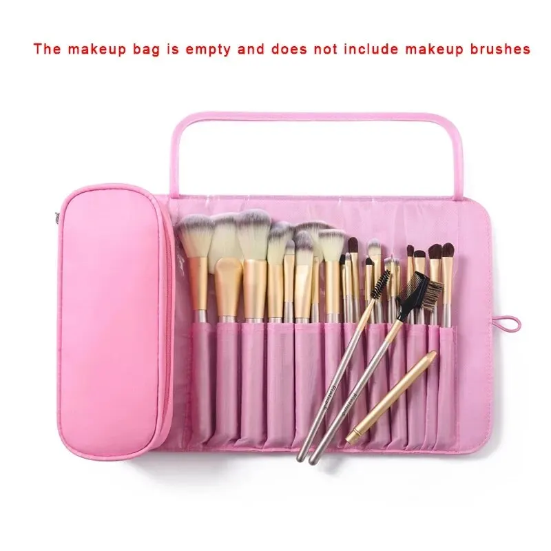 Makeup Bag Women\'s Cosmetic Brush Bag Travel Organizer Makeup Brushes Fold Tools Rolling Bags Waterproof Nylon Makeup Case