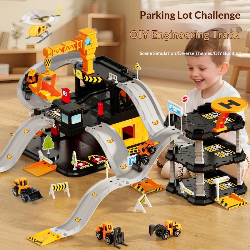 Pista de carreras de garaje, coche deslizante, juguetes para estacionamiento, coche de varias plantas, estacionamiento, policía de fuego, ingeniería, Mini vehículo de juguete para regalo para niños