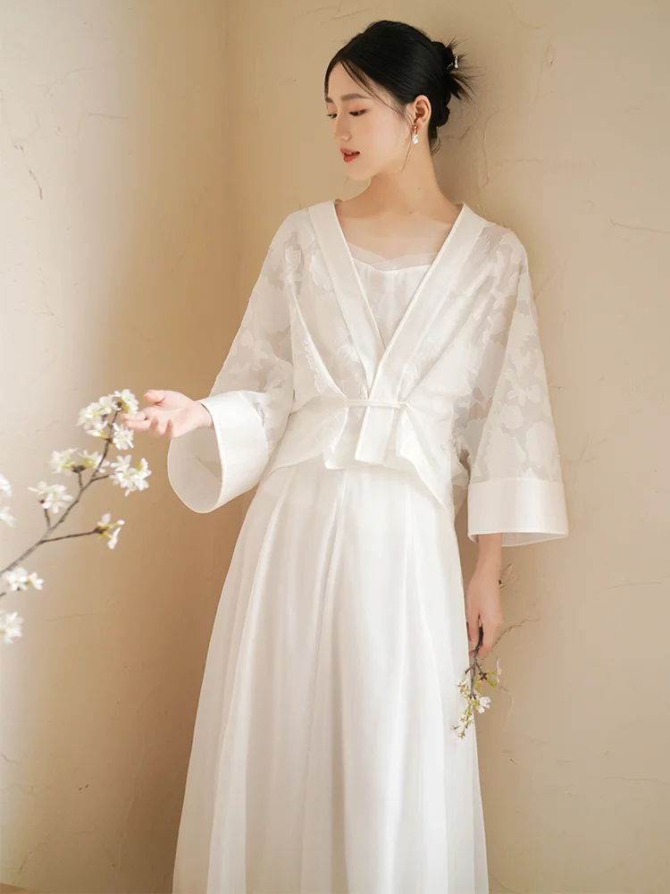 

Новая китайская верхняя одежда в стиле Ханьфу: белая универсальная кофта Ханьсу для женщин, свободного кроя, из нейлона и полиэстера, для повседневной носки