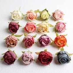 Artificial Silk Tea Rose Bud Flower Heads, Wedding Bouquet Wall, Event Party, Garland, Decorative Headware, DIY, 15Colors, 4cm