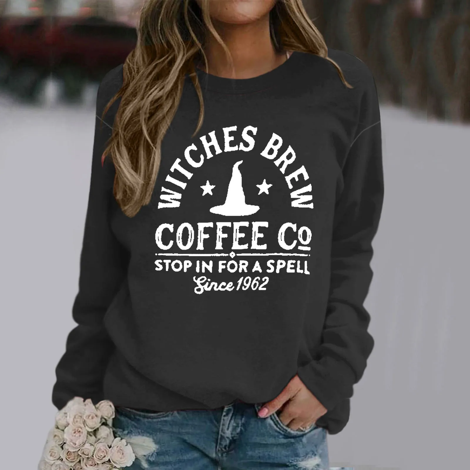 

Women Halloween Witch Letter Print Sweatshirts Hoodies Ladies Autumn Winter Long Sleeve Crew Neck Hoodie Women Fashion Clothing