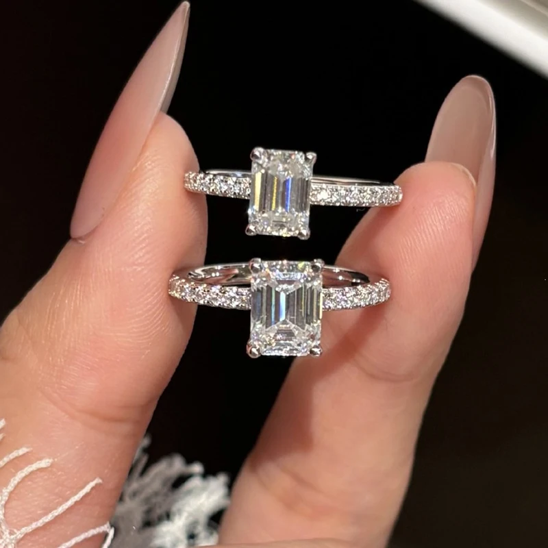 Verstellbarer Smaragdschliff-Ring mit Moissanit-Edelstein, S925 Sterlingsilber, Diamanttester-geprüft, funkelnder 18K Gold Herrenring – Detail 11