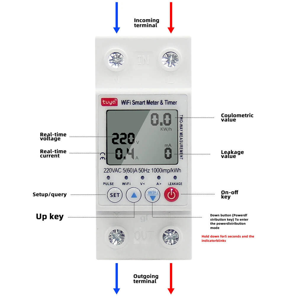 

Tuya 63A 2P Smart WiFi Circuit Breaker Switch Earth Leakage Overvoltage and Undervoltage Protector Energy Meter Power kWh Meter