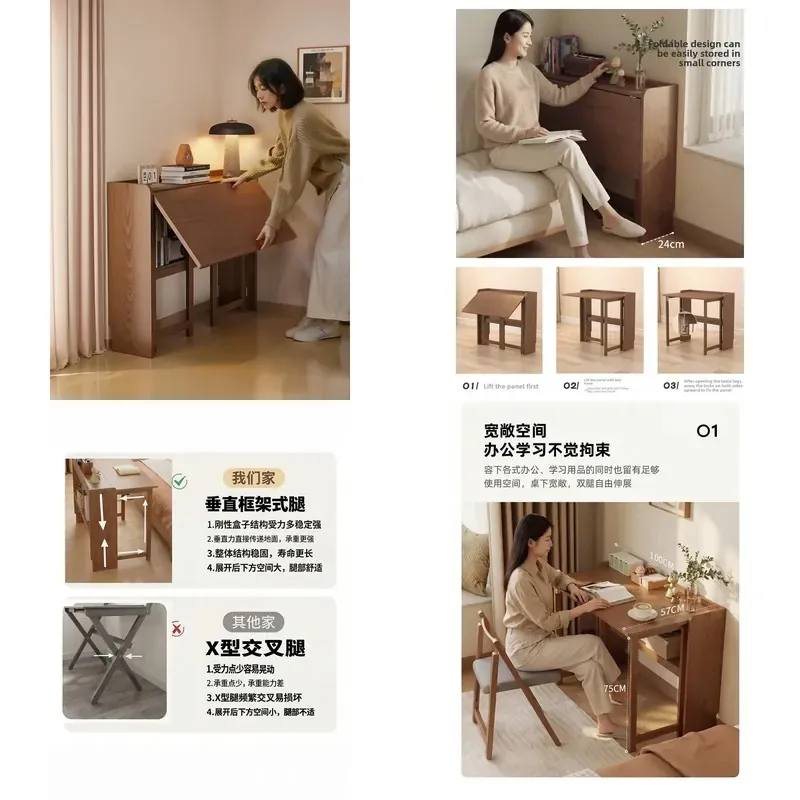 Solid wood folding desk suitable for student family study bedroom small apartment - simple writing and wall-mounted