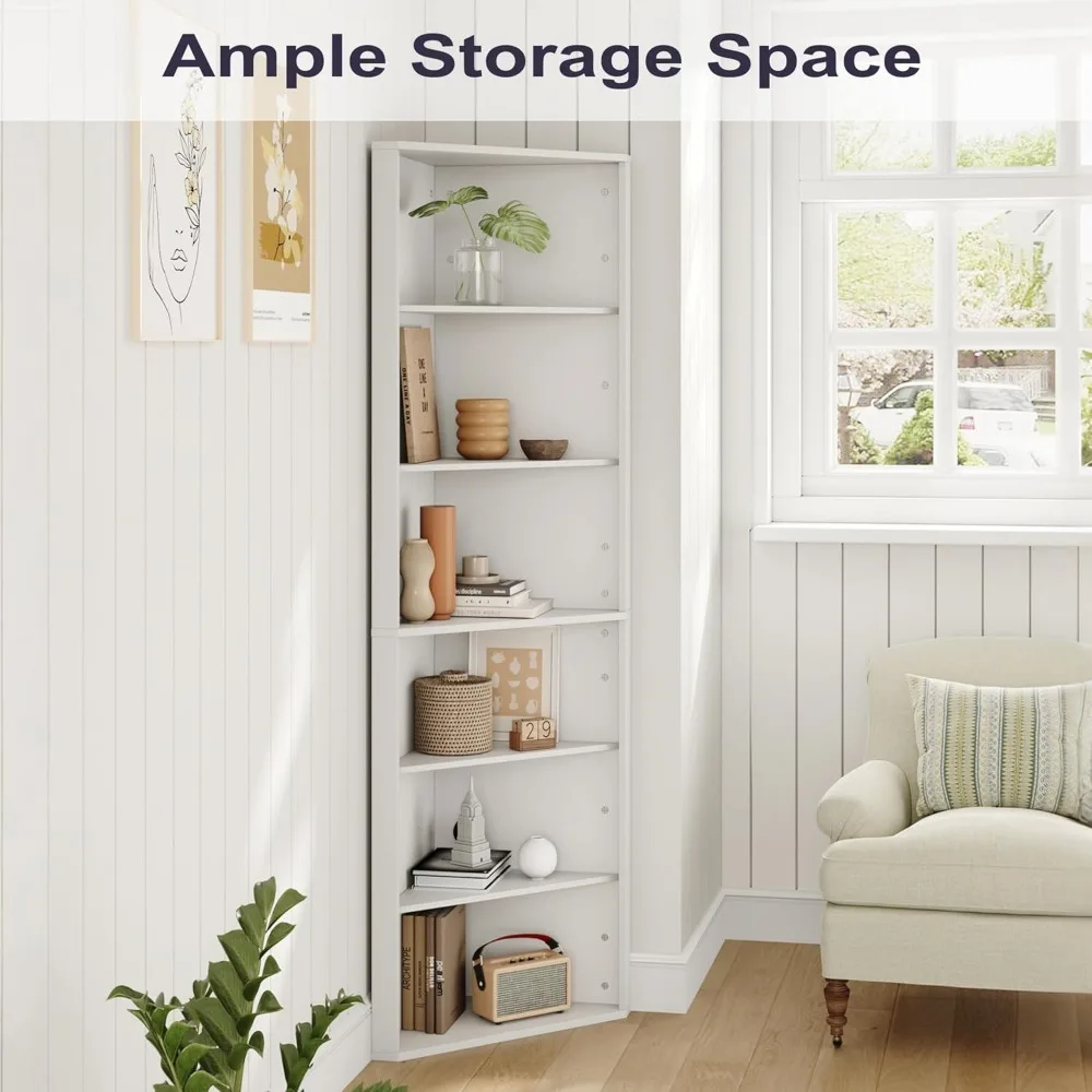 رف كتب زاوية طويل القامة مكون من 6 طبقات قابل للتعديل - 68 رف تخزين للعرض قائم بذاته لمساحات المعيشة #4