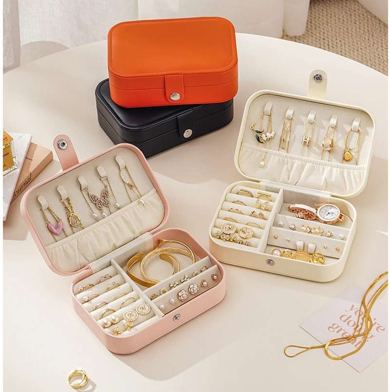 

Portable Jewelry Box Jewelry Organizer Display Travel Jewelry Case Boxes Button Leather Storage Jewelers Joyero