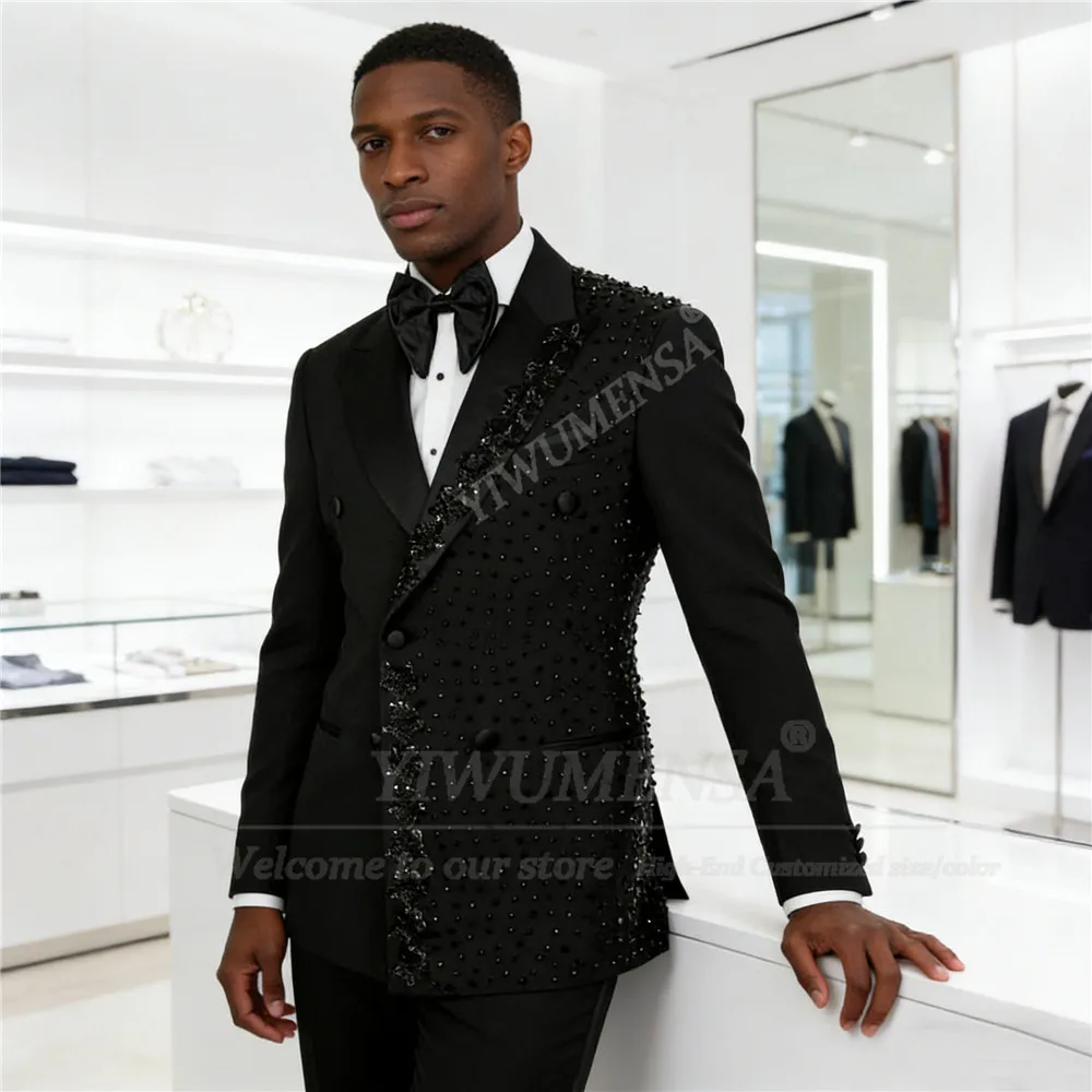 

Элегантные костюмы для мужчин с жемчужными аппликациями, двубортный пиджак и брюки, комплект из 2 предметов, свадебные смокинги для жениха, наряд для торжественных мероприятий.