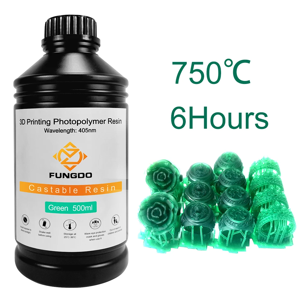 Fundo  Jewelry Castable Resin for LCD 3D  Printers 405nm UV   Green 500ml