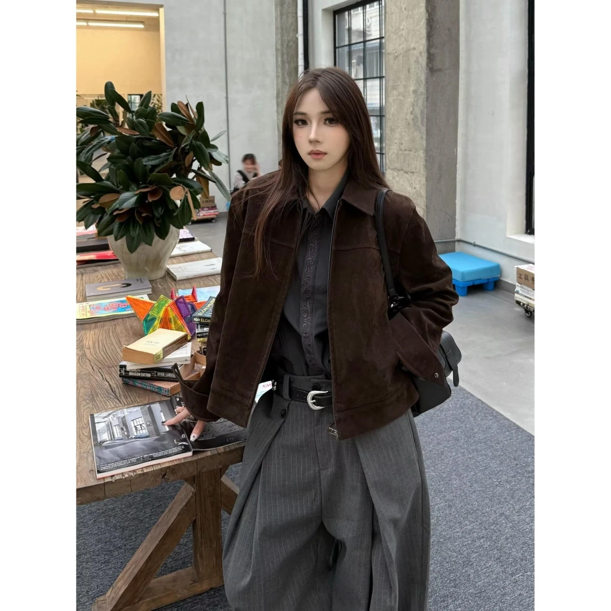 

American Sle ort Deer Suede Men's Pilot Jaet Adstrative Coat Brown Luxury Lightweight Workwear Spring Autumn Outerwear