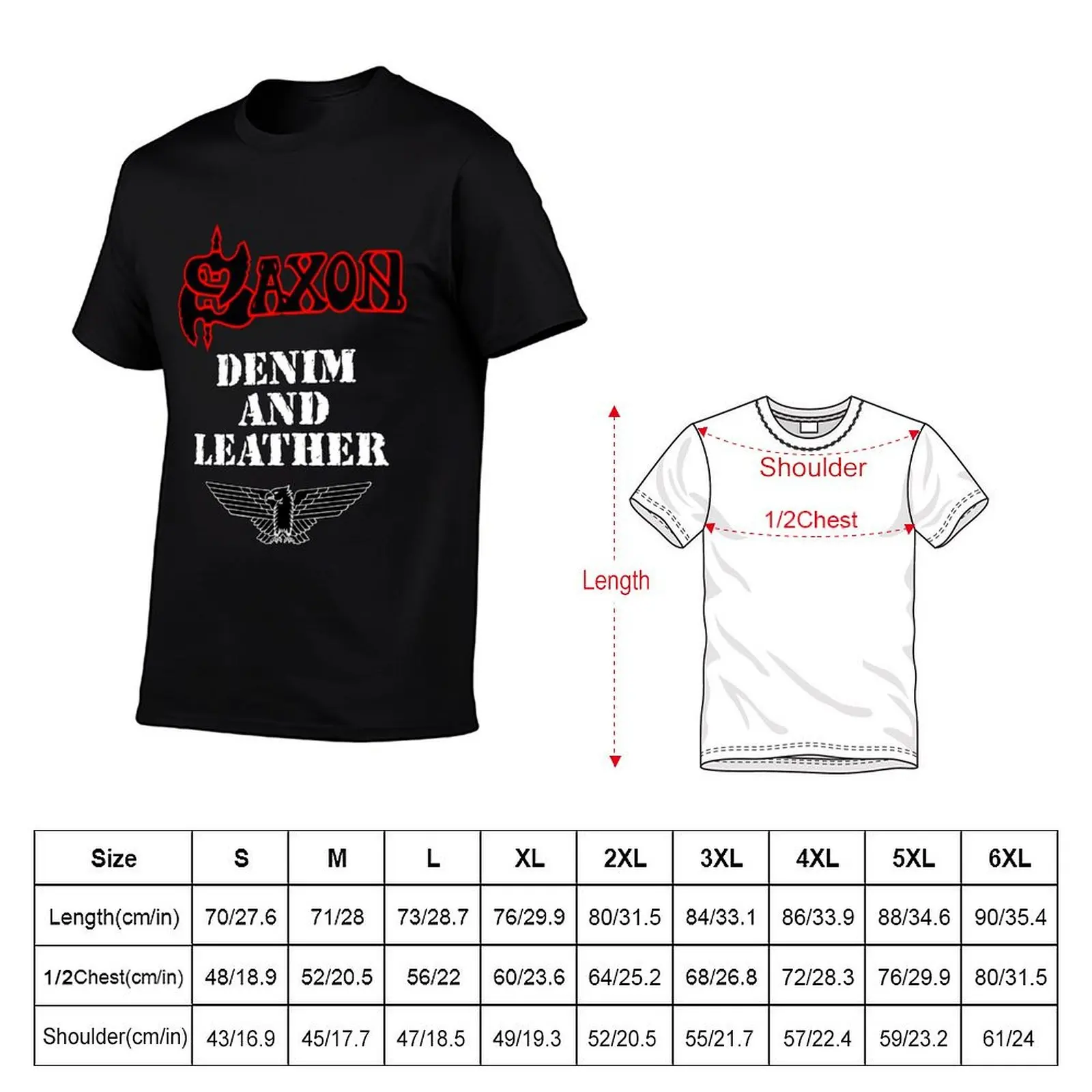 Denim und Leder von Saxon – Classic Old School Heavy Metal NWOBHM Klassisches T-Shirt für Herren, schlichte T-Shirts für Herren