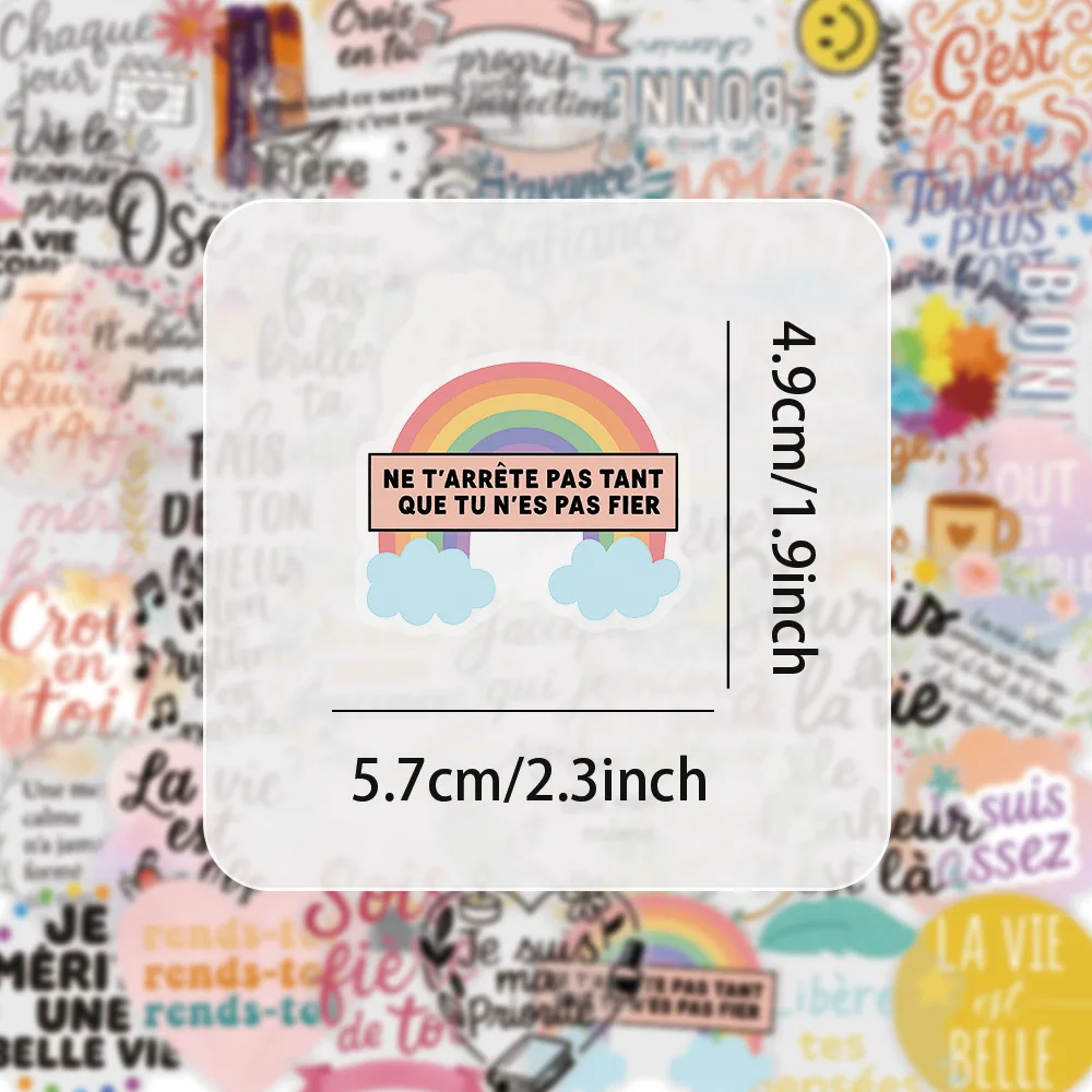 50pcs French Inspirational Stickers Motivational Quotes Decals for Scrapbook Laptop Water Bottle DIY Decor