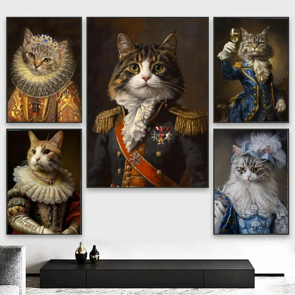 Aristocratic Cat Portraits Painting Calligraphy Canvas Art Styles, Wall Art Decor, Living Room Decor