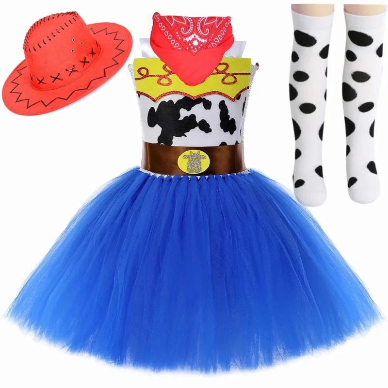 Cowboy Princess Style Tutu Dress for Girls, Kids Halloween Dress Up Outfit, Cowgirl Theme Carnival Party Performance Clothing