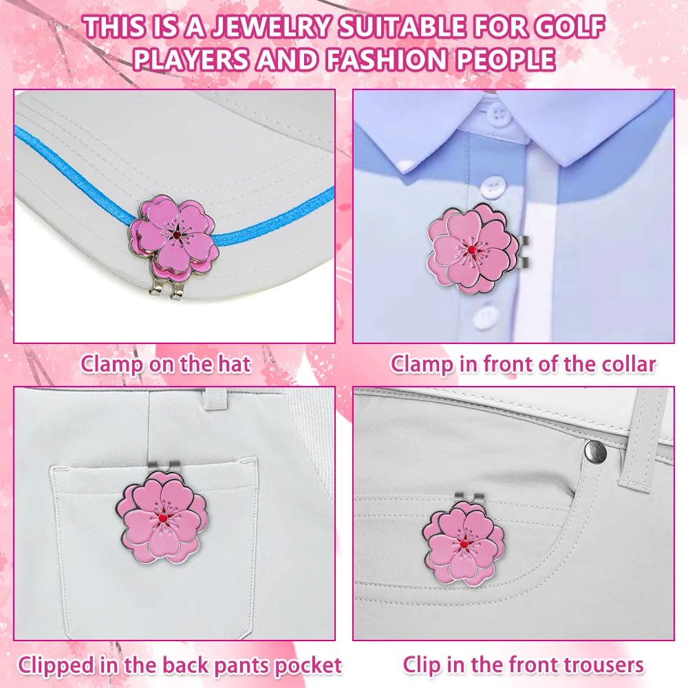 Caiton Rose Flower Golf Cap Clip with Strong Magnet, Anti-Rust Durable Marker, Securely Attaches to Hats or Belts