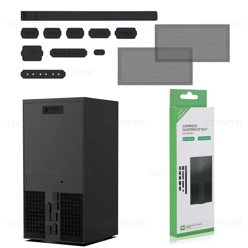 Kit protetor de filtro de poeira para console xbox série x, tampa traseira à prova de poeira, plugues de silicone para jogos ps5, acessórios