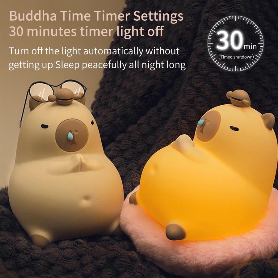 Cute Cartoon Capybara Silicone LED Night Light USB Rechargeable Timing Dimming Sleep Night Lamp Children Room Decor RGB Warm