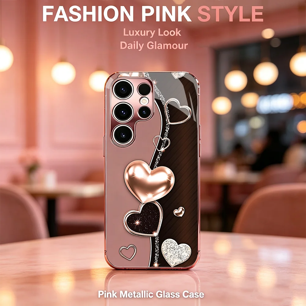 Phone Case Elegant Rose Sparkle s26 ultra case s25 ultra Glass phone case for Samsung Galaxy S26 25 24 23 22 21 FE Ultra Plus