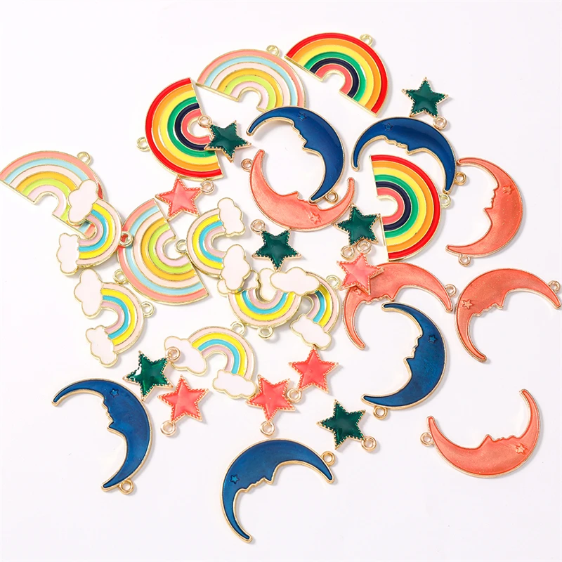 10 Stück niedliche, gemischte Emaille-Anhänger in Form von Regenbogen, Mond und Stern für die Schmuckherstellung, Ohrringe, Halsketten, Armbänder, DIY-Bastelarbeiten und Accessoires. – Detail 3
