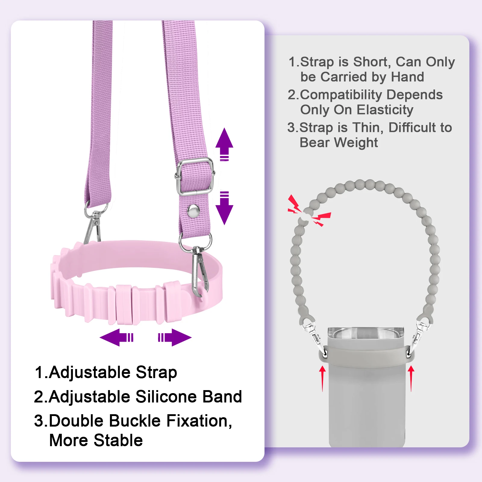 Eary Silicone Portable Water Bottle Carry Strap Adjustable Hands Free Sling Tumbler Carrier Universal Drink Bottle Carrier Strap