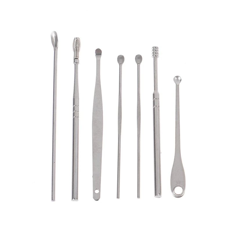 New 7Pcs Stainless Steel Spiral Ear Pick Spoon Ear Wax Removal Cleaner Tools Multifunction Portable Ear Pick Ear Care Tools