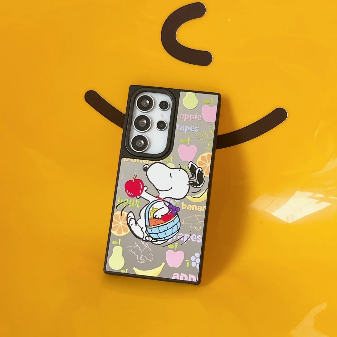 Luxo dos desenhos animados anime snoopy espelho caso de telefone para samsung galaxy s22 ultra s24 s25 s23 plus à prova de choque pára-choques capa traseira