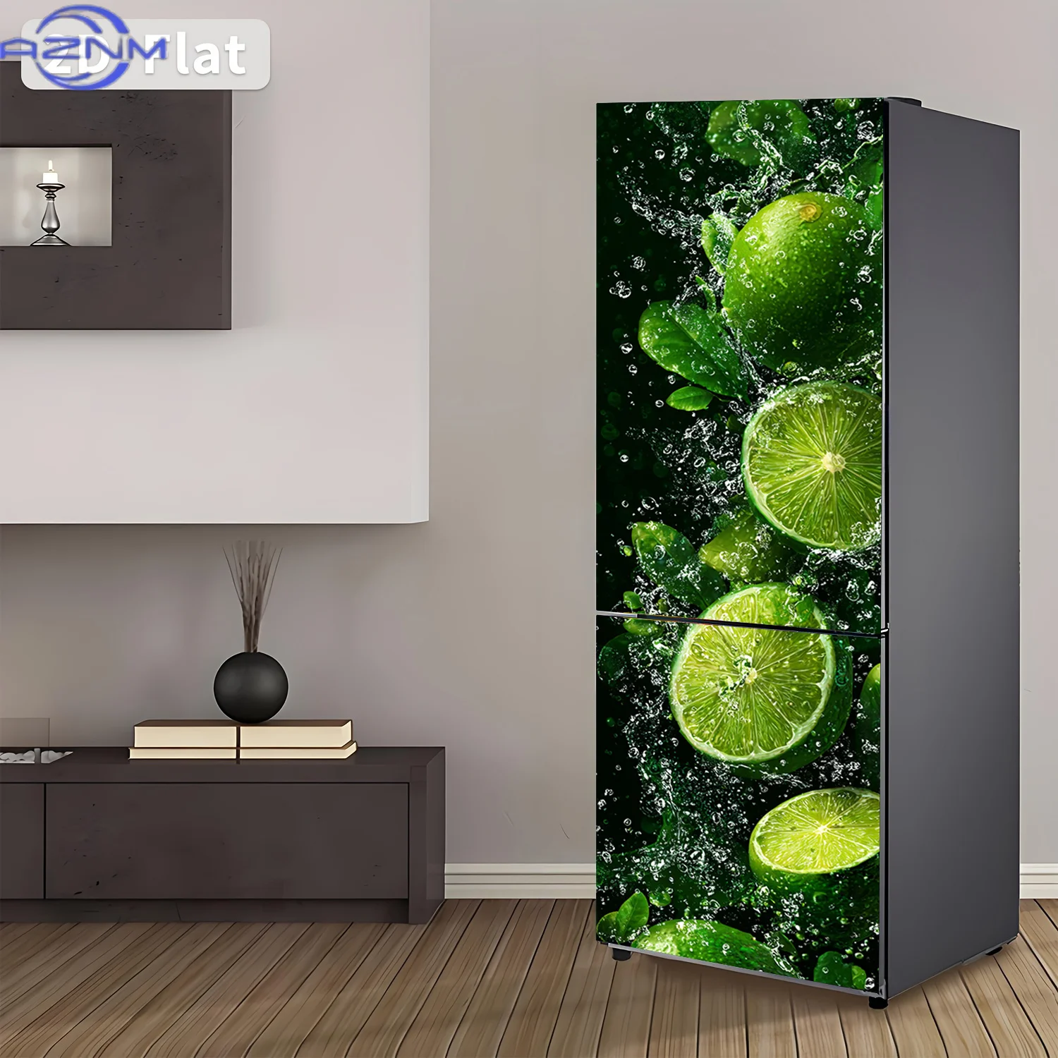 2D Flat Printing 1pc Refrigerator Sticker 60×180cm Lime Water Splash Theme Design Wall Decal Self-Adhesive Wallpaper Suitable