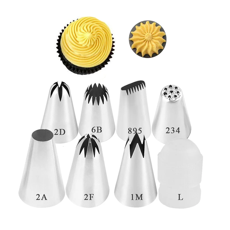 8PCS Piping Bag Nozzle Confectionery Cake Pastry Sleeve For Decoration Silicone Tools Pocket A Professional Nozzles Cream Icing