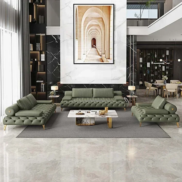 

For American European Style Upholstery chesterfield leather sofas set for hotel bedroom living room furniture L shape sofa