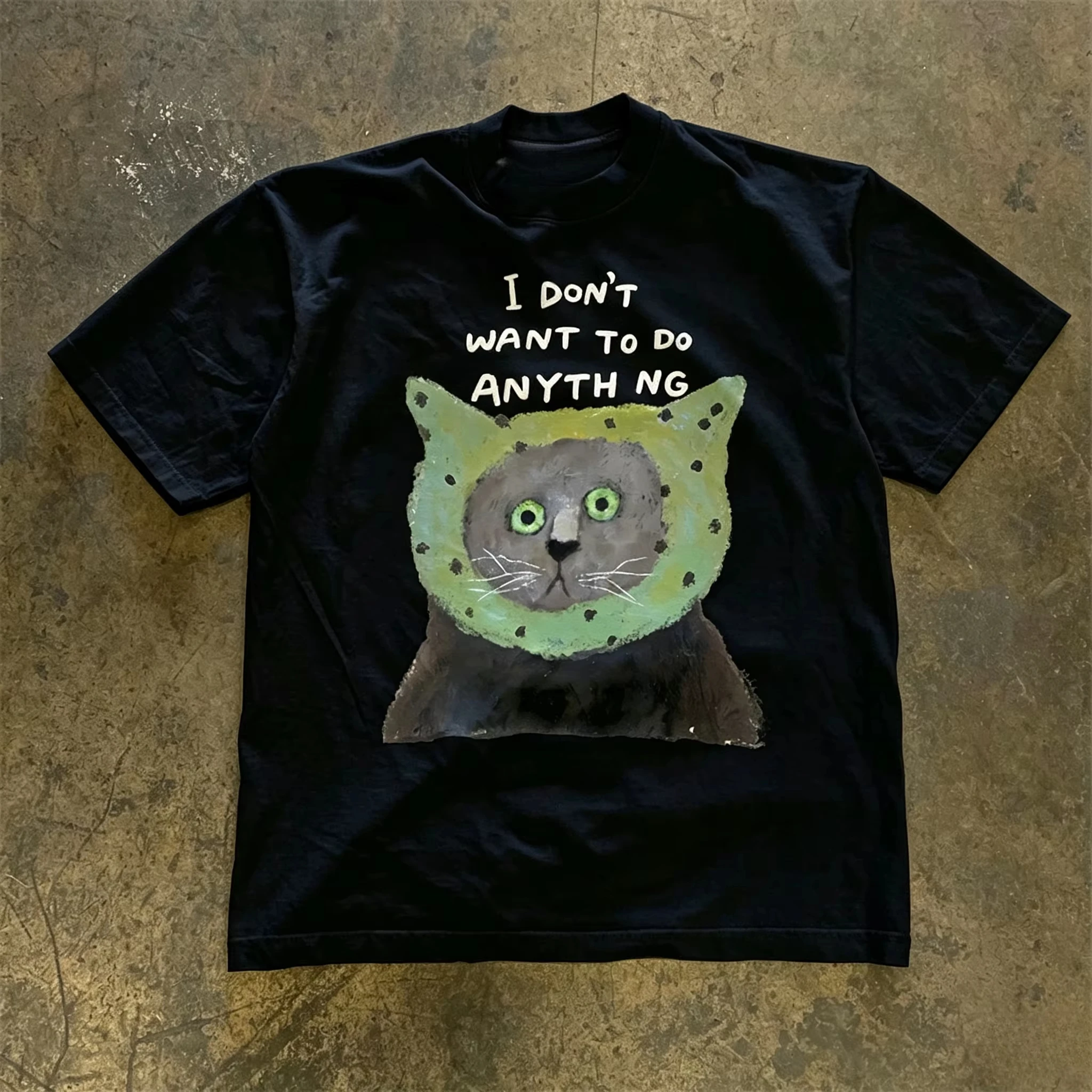 I Don't Want To Do Anything Graphic T Shirt Men Women Funny Lazy Cat Art Print Short Sleeve Tee Casual Streetwear Oversized Tops
