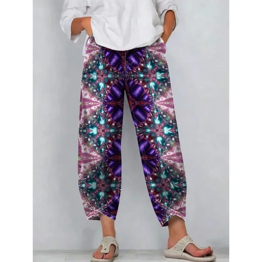 Kurze Harem-Capri-Hose mit abstraktem geometrischem Aufdruck für Damen, Baumwolle, lockere Passform, Tulpen-Wickelhose, knöchellange Freizeithose, XXS-4XL – Detail 20