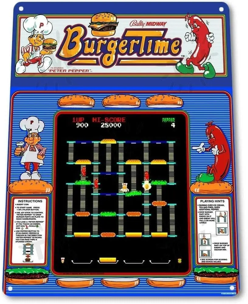 Burger Time Classic Midway Arcade Marquee Game Room Wall Decor - 8