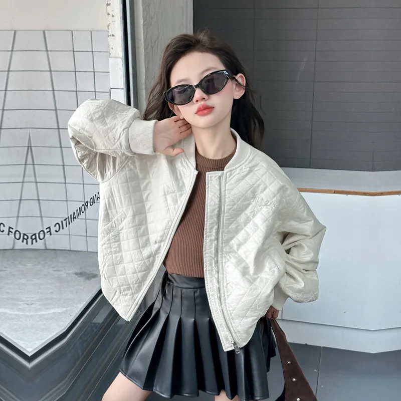 

Детская осенняя куртка для девочек, простое свободное пальто на молнии с буквенным принтом для девочек, верхняя одежда с круглым вырезом и длинными рукавами для девочек-подростков