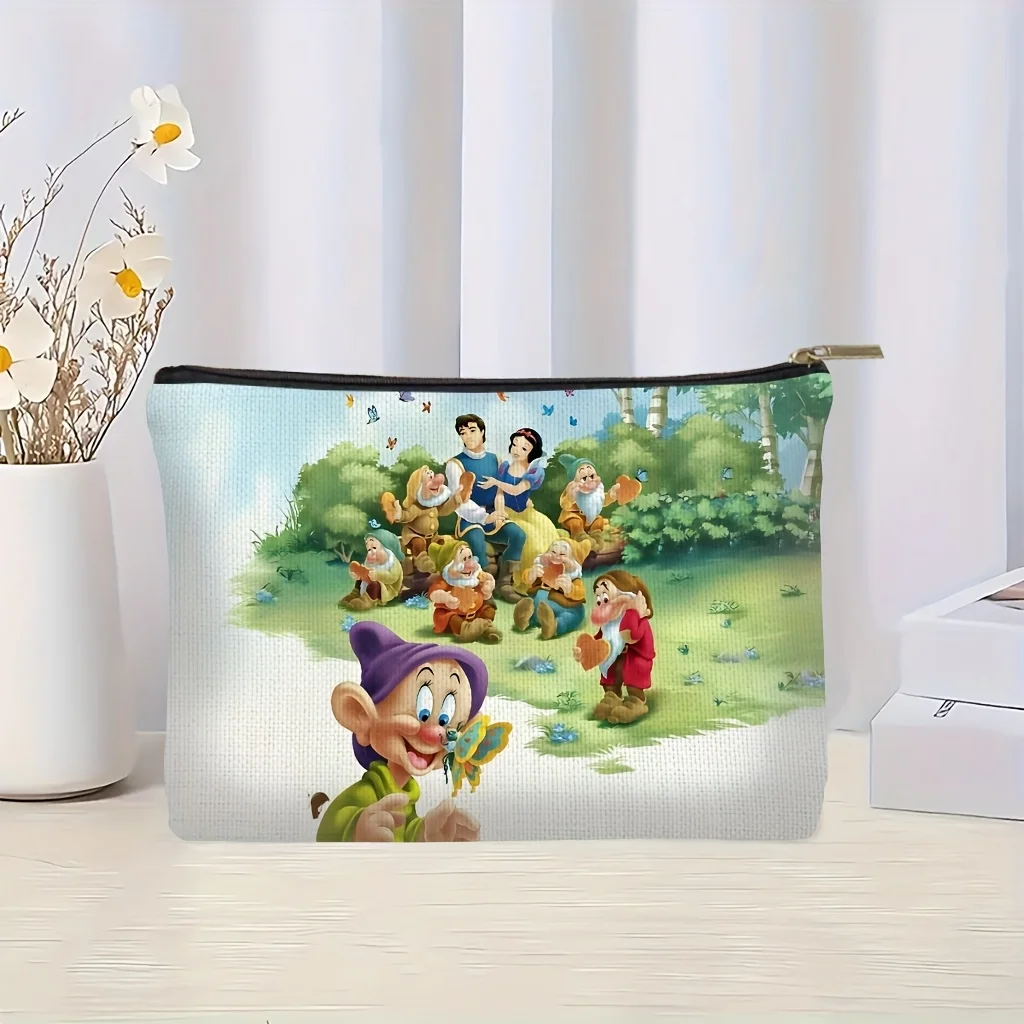 1 bolsa de maquillaje de dibujos animados de Blancanieves de Disney, bolsa de almacenamiento con cremallera de viaje perfecta, divertido regalo de cumpleaños
