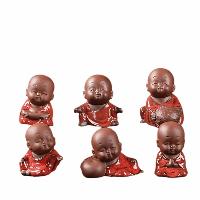 Creative Purple Clay Tea Pet Ornament Lovely Small Buddha Monk Figurine Handmade Sculpture Tea Set decor Garden Bonsai Art