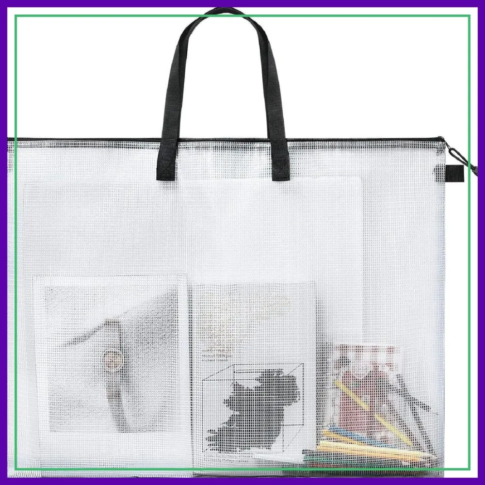 

19x25 Inch Art Portfolio Case, Transparent Storage Bag with Handle & Zipper for Posters, Paintings, Bulletin Boards