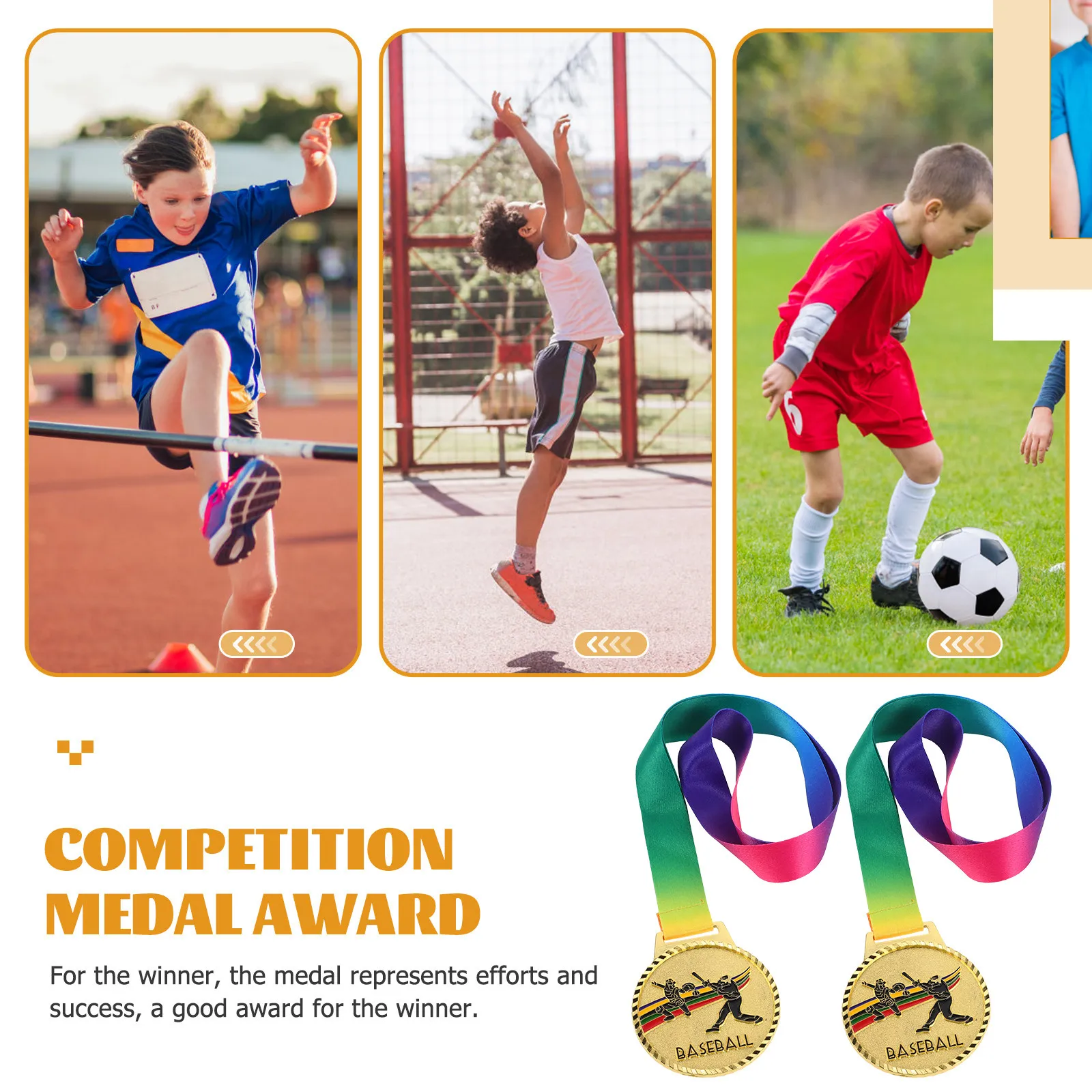 3pcs Gold Baseball Medals – Sturdy Metal Sports Awards for School Sport Day, Tournament & Celebration