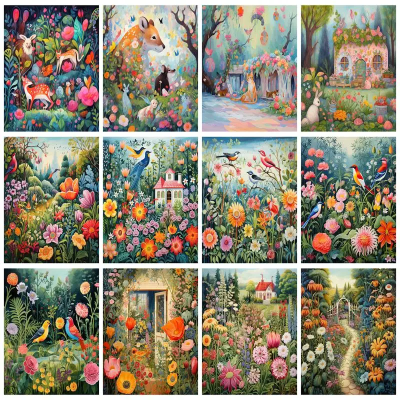 RUOPOTY 5D Diy Diamond Garden Pattern Cross Stitch Full Rhinestone Scenery Painting Handmade Home Decor Painting