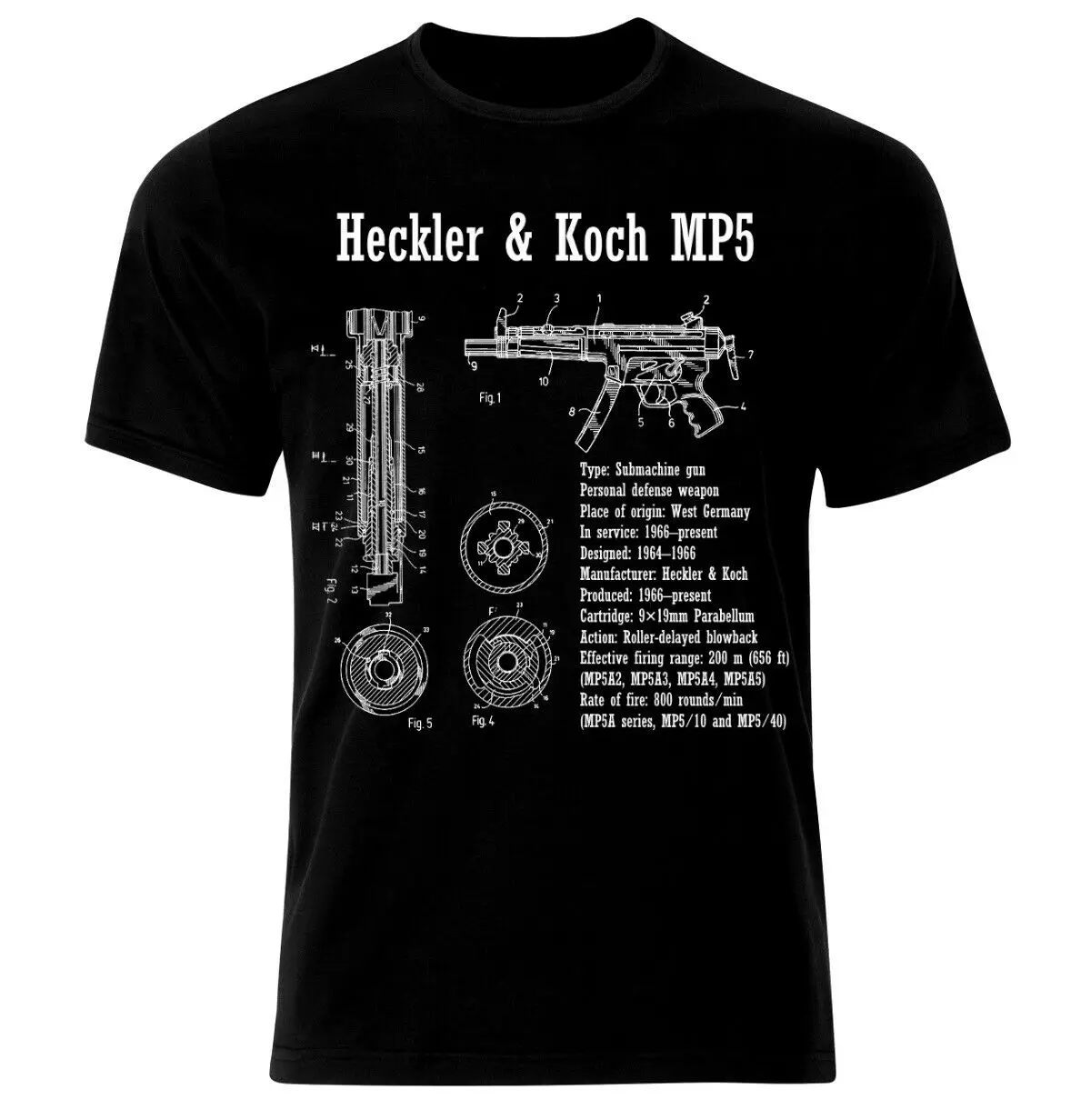 Heckler and Koch HK MP5 Submachine Gun Blueprint Patent T-Shirt. Summer Cotton Short Sleeve O-Neck Mens T Shirt New S-3XL