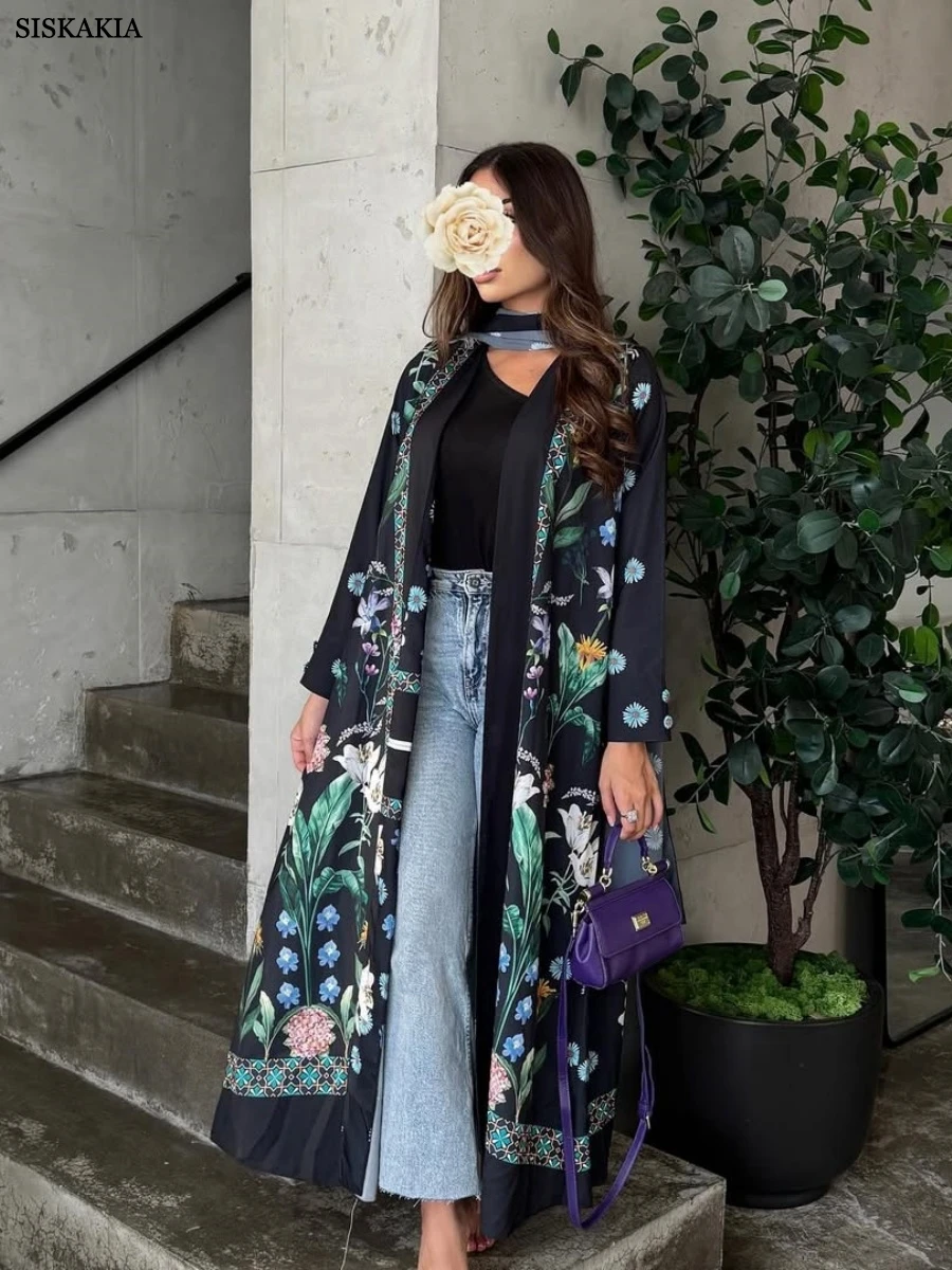 

Siskakia новые мусульманские элегантные повседневные открытые кафтаны с цветочной вышивкой хиджаб в комплекте Дубайский кафтан Marocain Femme 2025