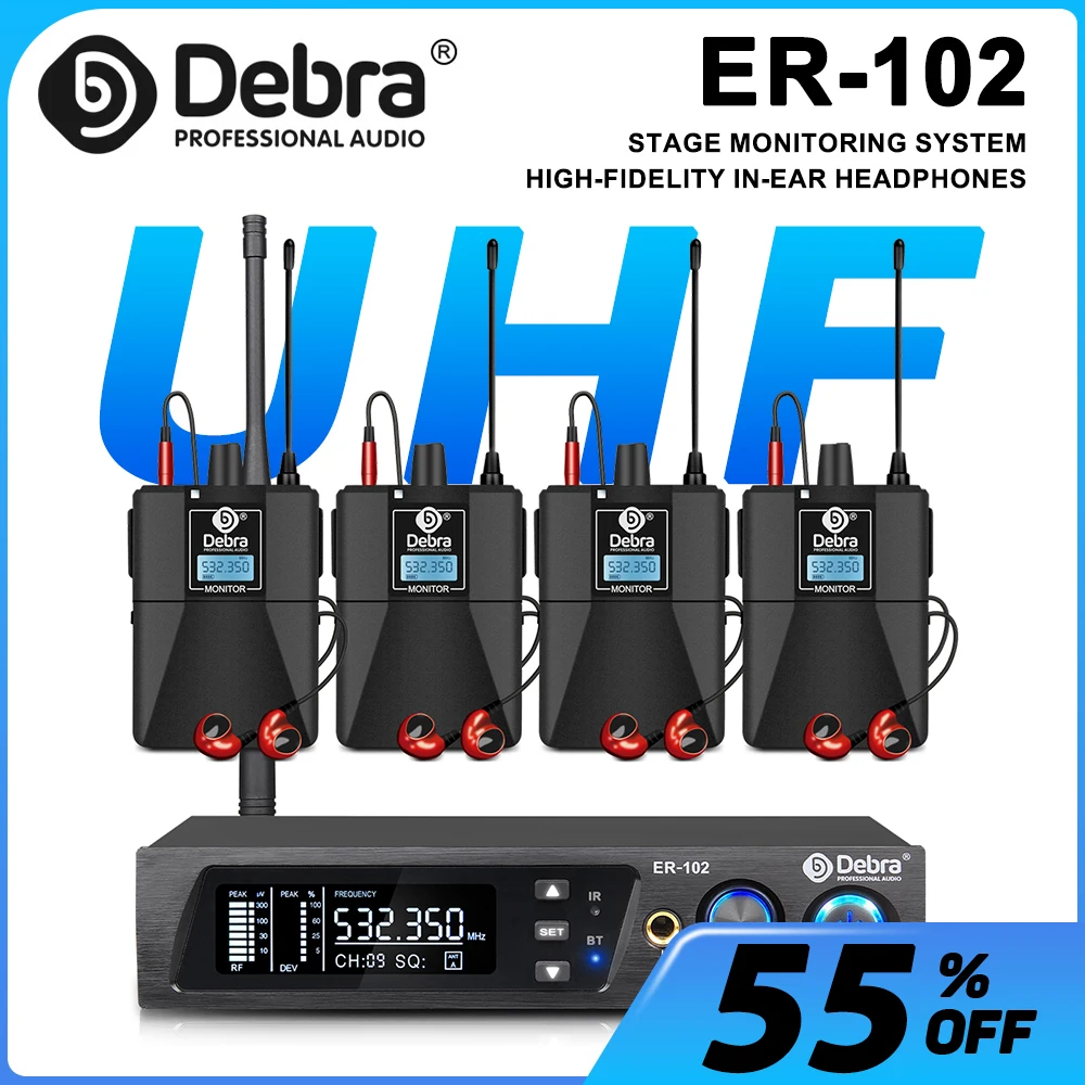 ER-102 UHF Professional Stage Wireless In-Ear Monitor System with Multiple Receivers for Bands, Drummers, Webcasts and Weddings