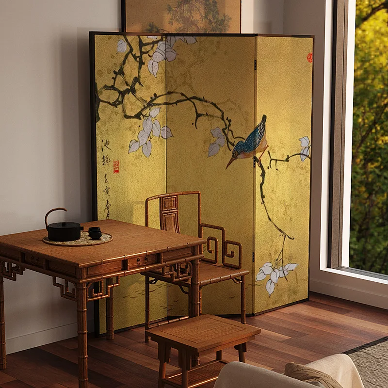 Oriental aesthetics neoclassical screen partition living room folding mobile entrance tea room bedroom lark painting folding scr