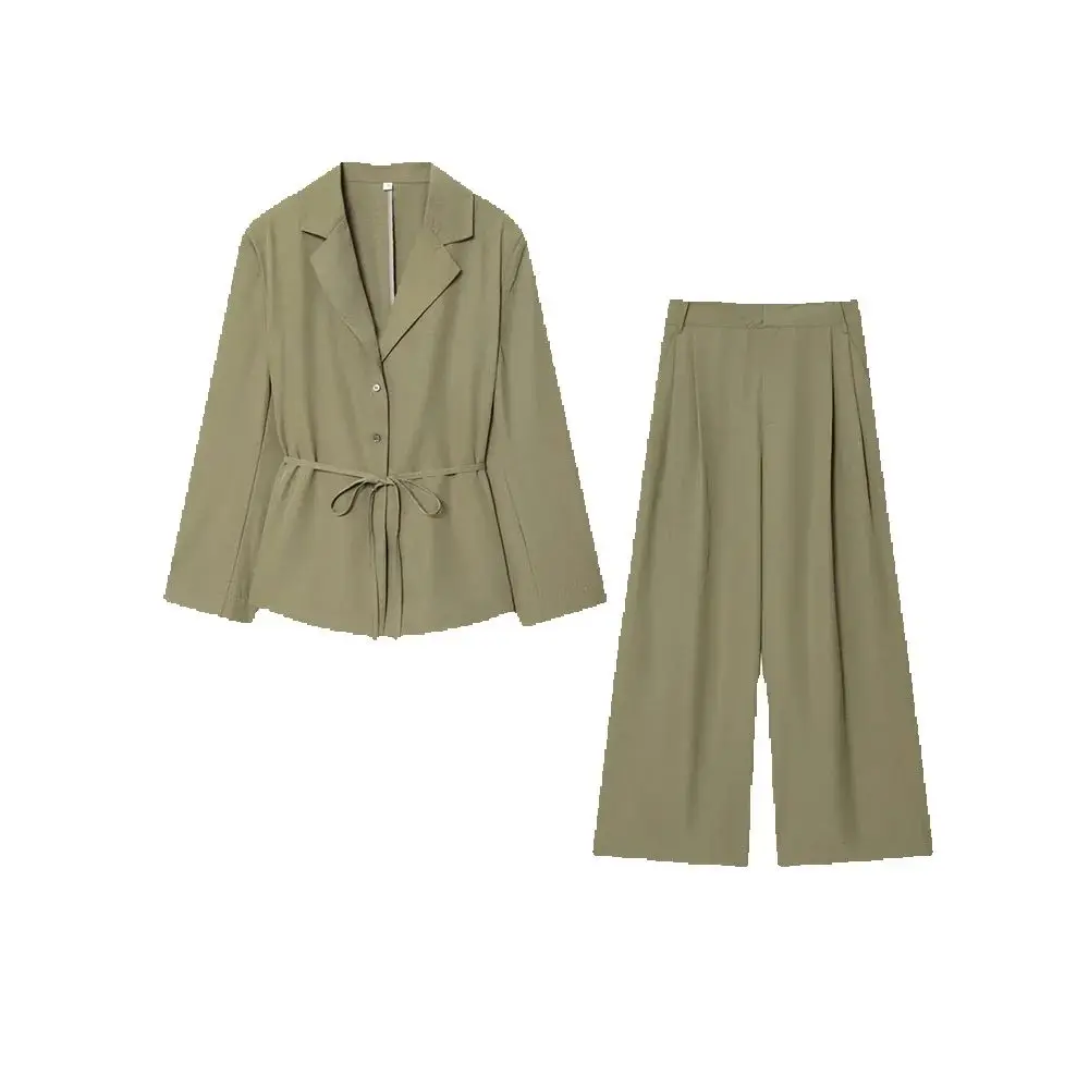 

Autumn new women's clothing with shoulder pads thin waistband suit jacket and flip cover decoration double pleated pants