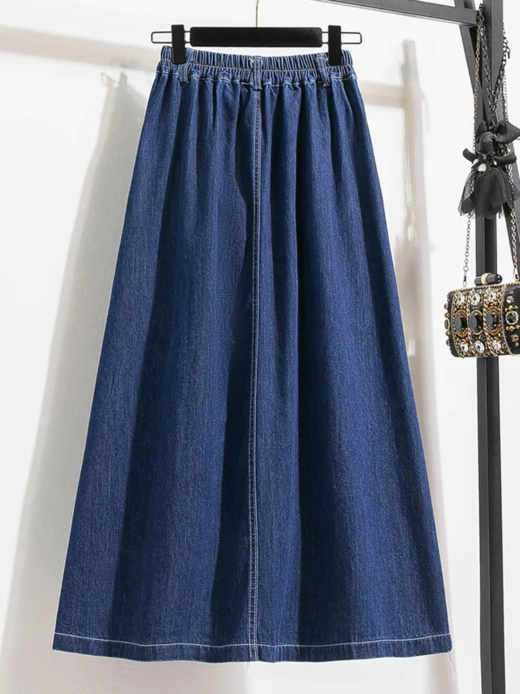 High Waist Denim Long Skirt Women New Arrival 2023 Korean Style Vintage Solid Color All-match Female Casual Jean Skirts B2891