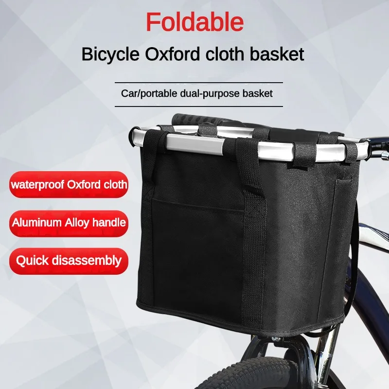 Bicycle Quick Release Basket Handle Oxford Cloth Mountain Bike Basket Waterproof Front Bag Folding Hanging Basket