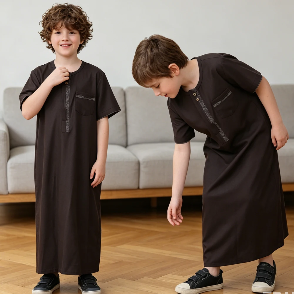 

Eid Boys Jubbah Muslim Dress Thobe Islam Traditional Clothing Robe Abaya for Moroccan Kids Jubba Turkey Kaftan Djellaba Jalabiya