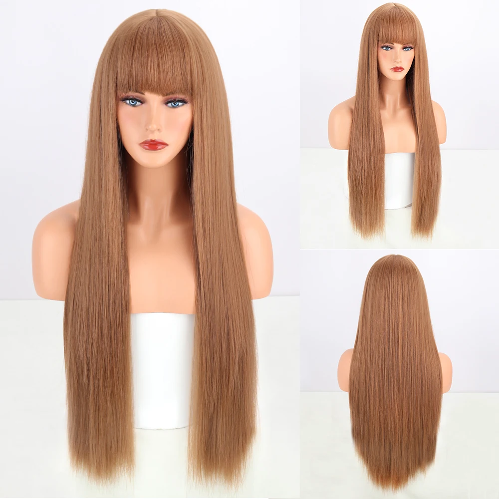 Synthetic High Heat Resistant Material With Bangs Long Straight Hair Wig Suitable For Daily Wear To Increase Hair Volume