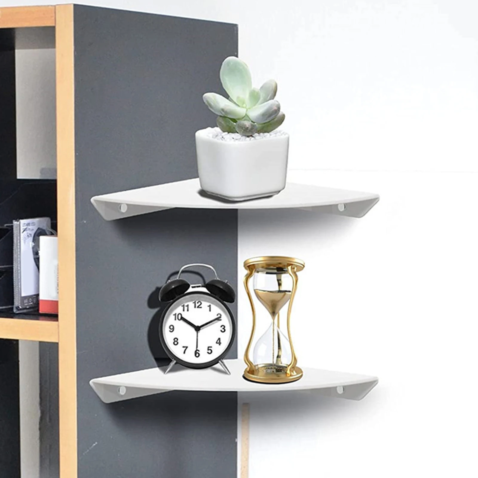 2Pcs/Set Acrylic Wall Corner Mount Shelf with Screws Organizer Triangular Waterproof Home Kitchen Toilet Dorm Shelf Accessories