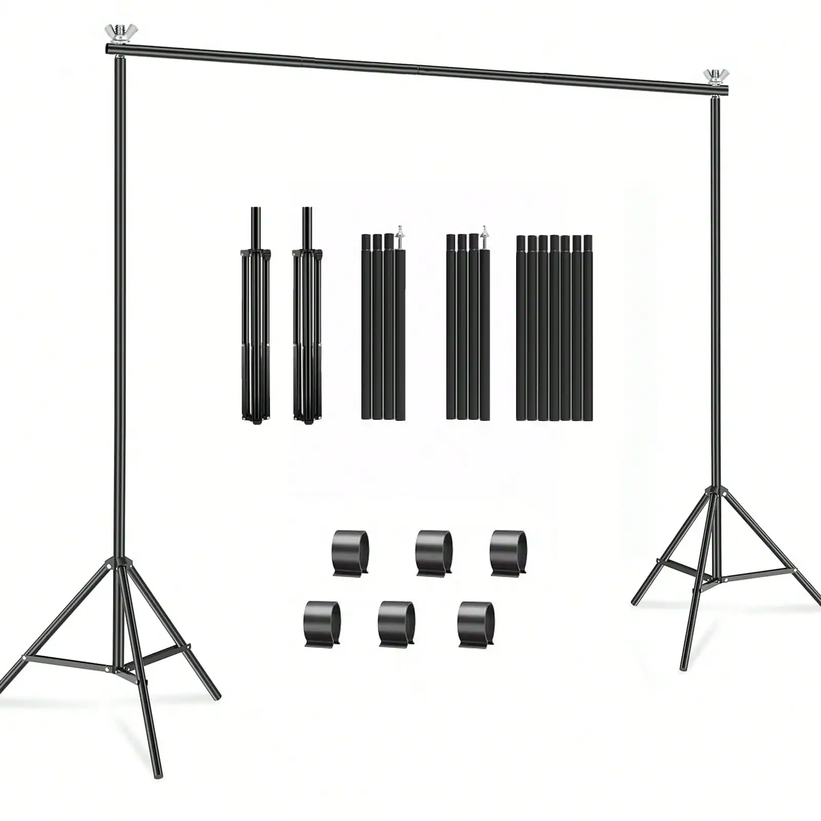 Backdrop Stand 10x7ft(WxH) Photo Studio Adjustable Metal Background Stand ,Balloon Arch Support Kit With 4 Crossbars, 4 Backdrop Clamps, Parties Wedding Events Decoration